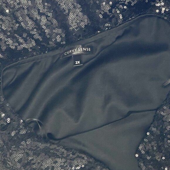 Black Sequin Strapless Jumpsuit 2X Long Pants Black Stretch Curvy Sense Pull On - Picture 8 of 16